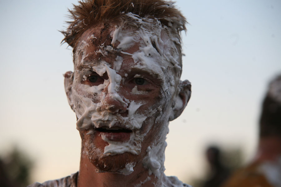 Ian Wiscombe covered in shaving cream