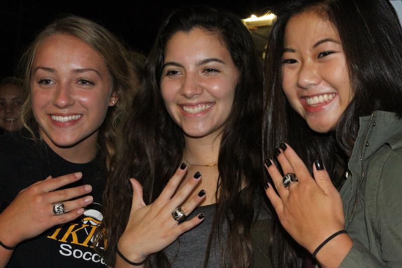 Left to Right: Melanie Bock, Laura Florez, and Karen Barkema show off their rings