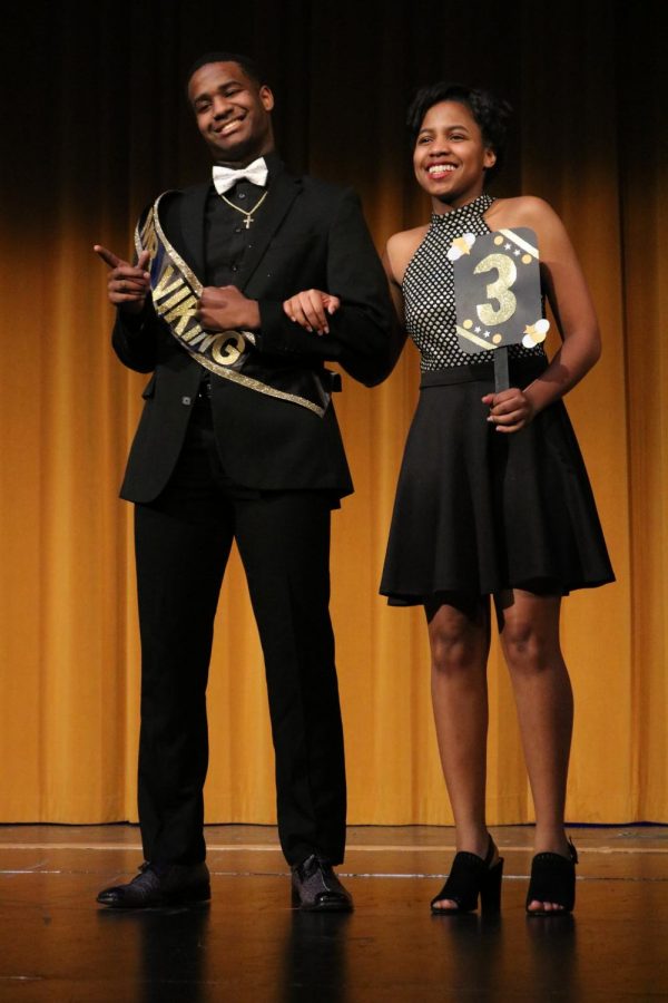 Senior Kirby Grigsby is introduced with his escort Jaleah Cullors