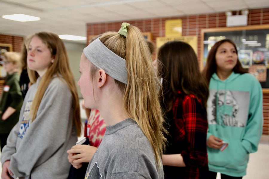 8th graders looking at the gym and bridge.