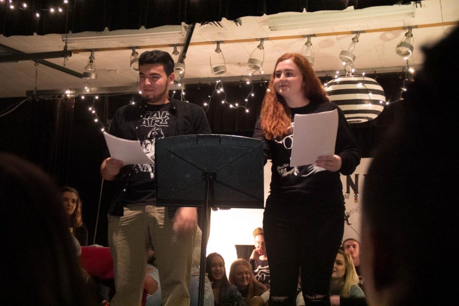 Seniors Zach Perez and Jade Tonjes preforming their duet piece. 