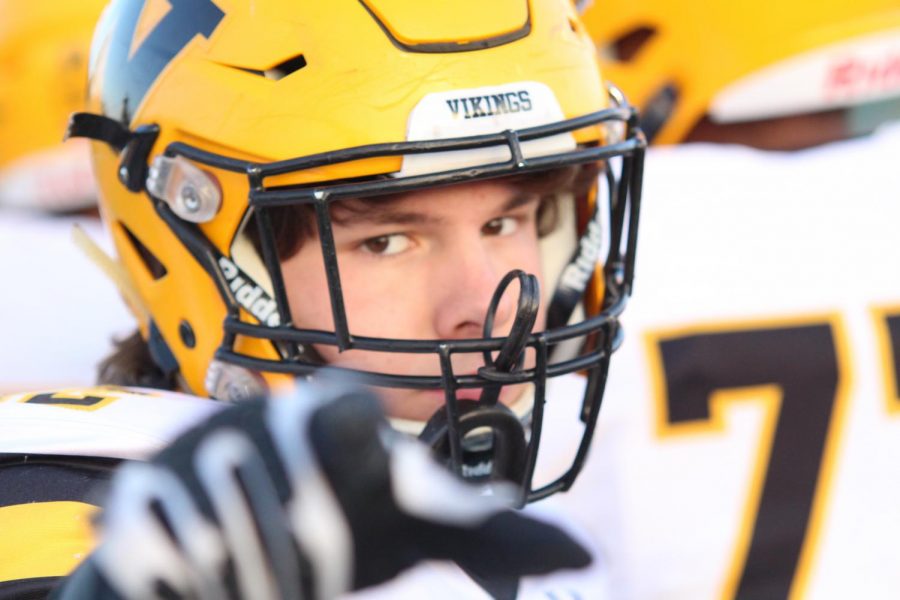 Junior Lineman Adam Hawkins fired up for the playoff game against Olathe North.